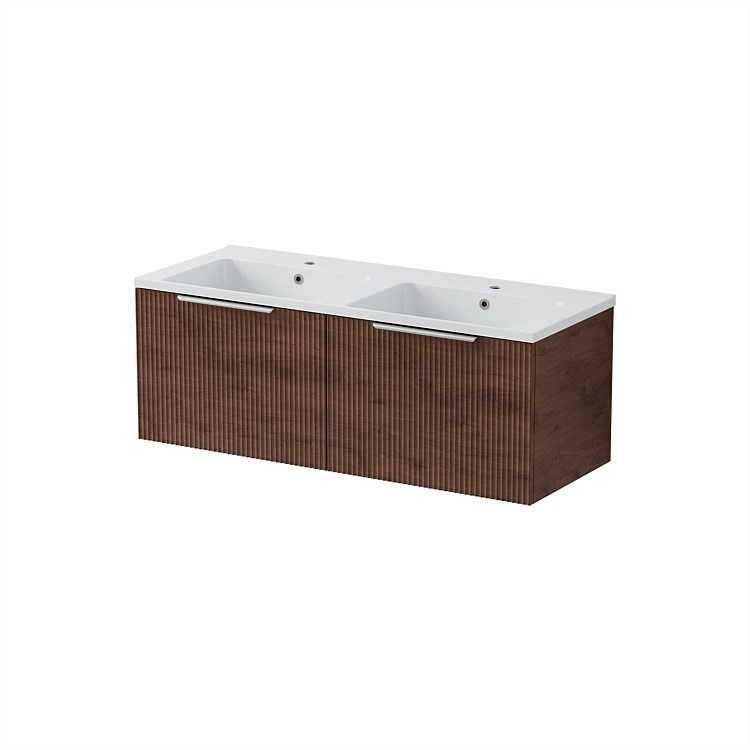 LeVivi Positano Wall-Hung 1200mm Vanity Side By Side Drawers & Solid Surface Double Bowl Walnut LeVivi Positano Wall-Hung 1200mm Vanity Side By Side Drawers & Solid Surface Double Bowl Walnut