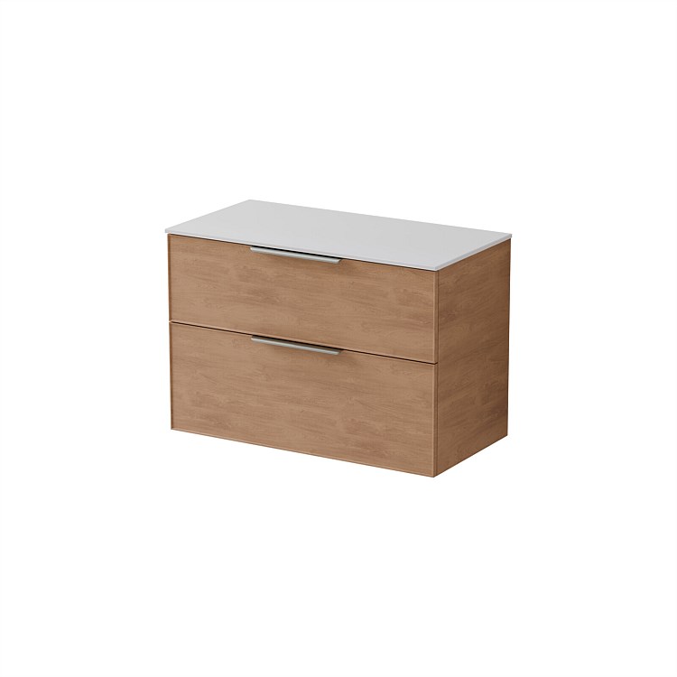 LeVivi Positano Edge 900mm Wall-Hung Solid Surface Double Drawer Vanity Devon Oak LeVivi Positano Edge 900mm Wall-Hung Solid Surface Double Drawer Vanity Devon Oak