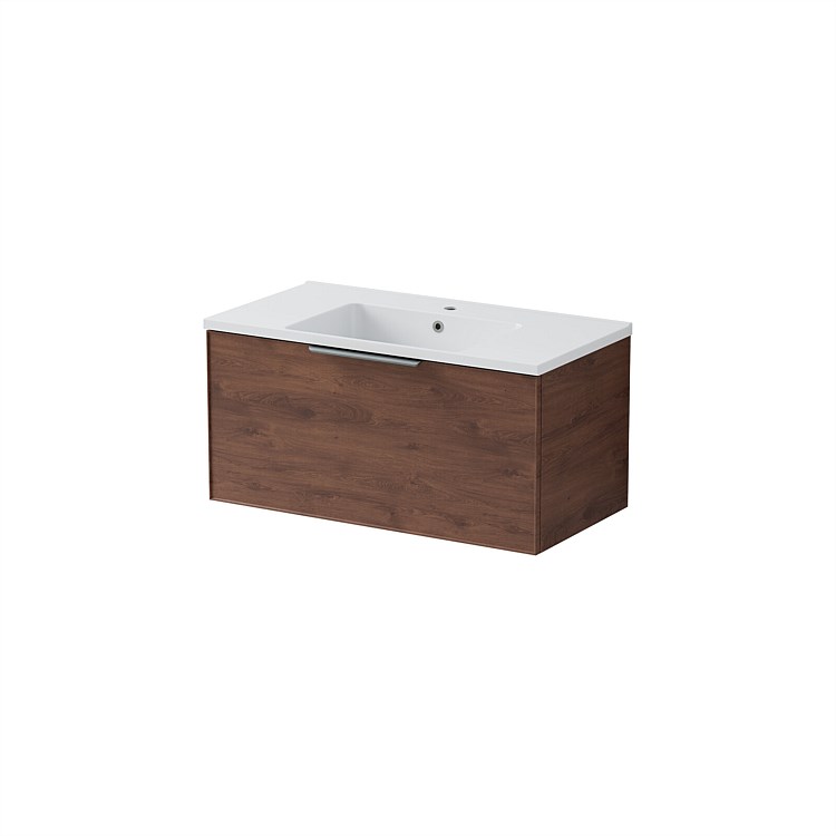 LeVivi Positano Edge Wall-Hung Vanity 900mm Single Drawer Walnut LeVivi Positano Edge Wall-Hung Vanity 900mm Single Drawer Walnut
