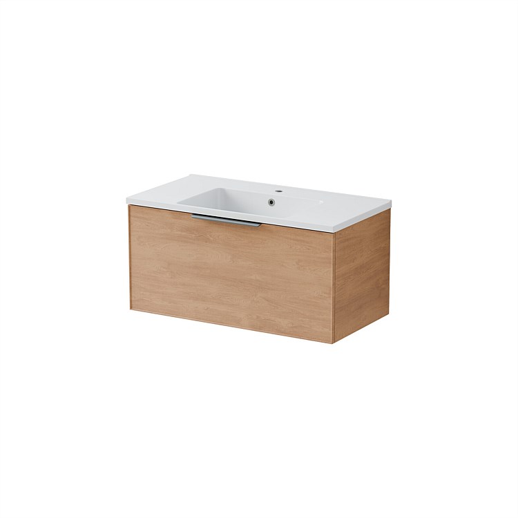 LeVivi Positano Edge Wall-Hung Vanity 900mm Single Drawer Devon Oak