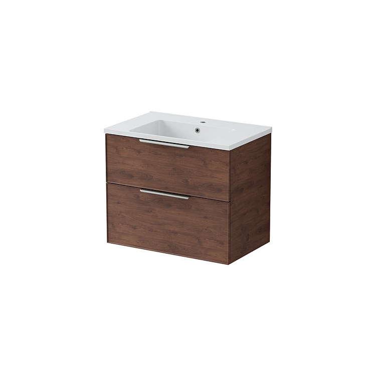 LeVivi Positano Edge Wall-Hung Vanity 750mm Double Drawer Walnut