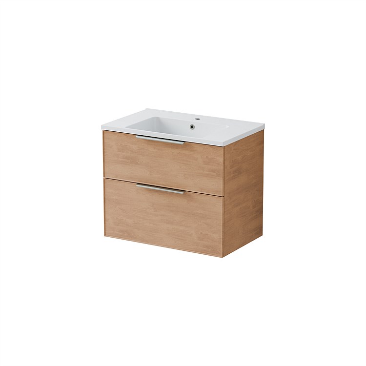 LeVivi Positano Edge Wall-Hung Vanity 750mm Double Drawer Devon Oak