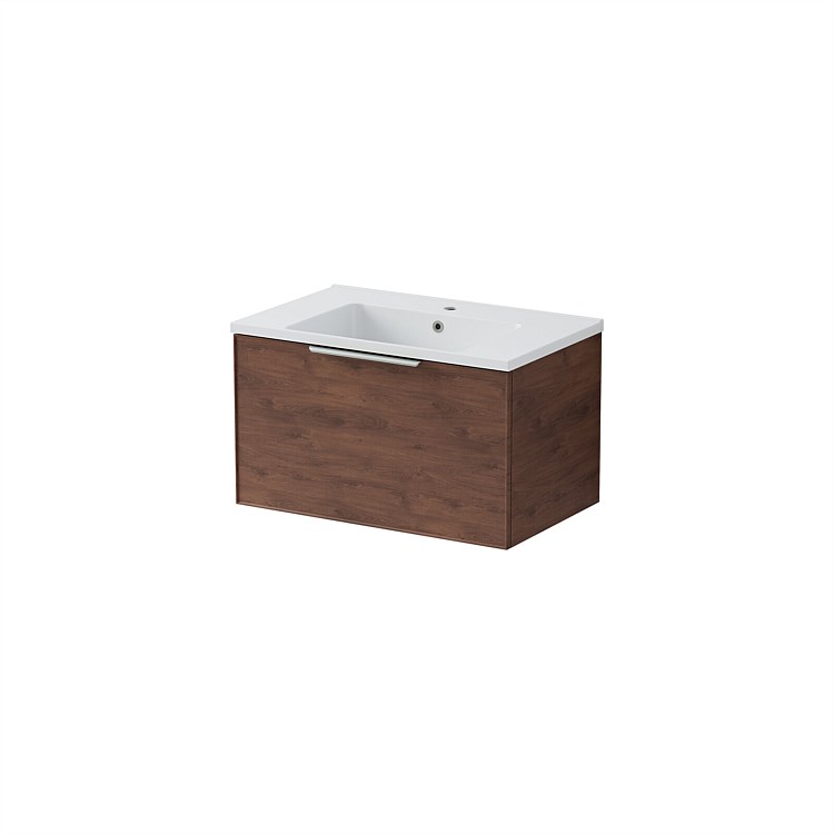 LeVivi Positano Edge Wall-Hung Vanity 750mm Single Drawer Walnut LeVivi Positano Edge Wall-Hung Vanity 750mm Single Drawer Walnut