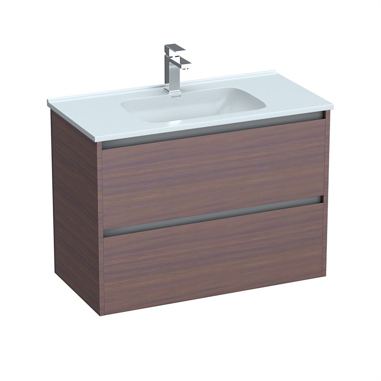 LeVivi Cibolo 900mm Double Drawer Wall-Hung Vanity Walnut LeVivi Cibolo 900mm Double Drawer Wall-Hung Vanity Walnut