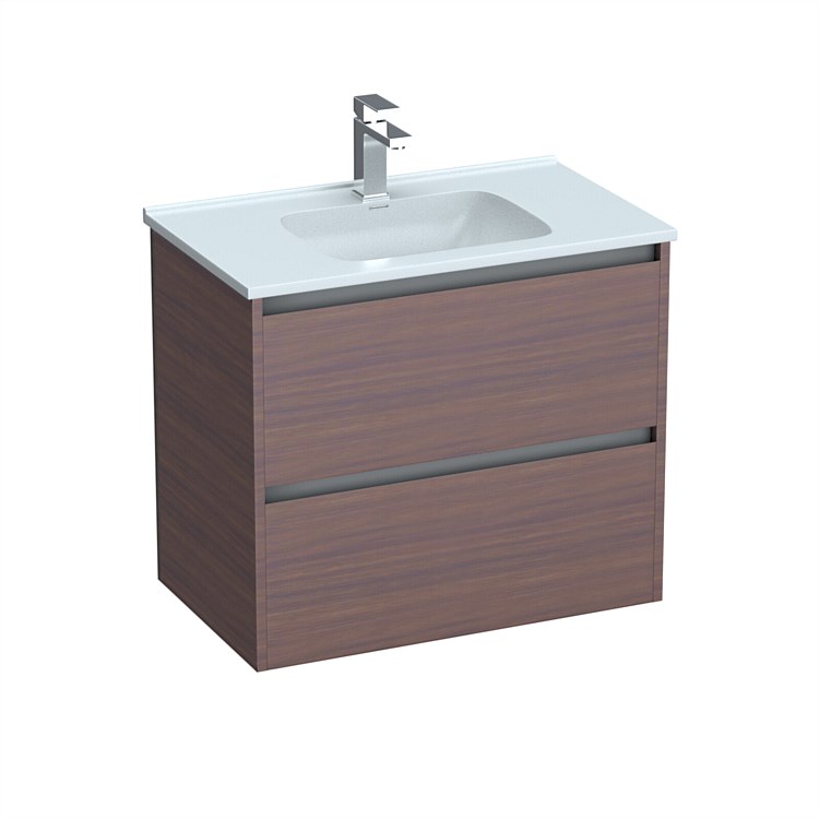 LeVivi Cibolo 750mm Double Drawer Wall-Hung Vanity Walnut LeVivi Cibolo 750mm Double Drawer Wall-Hung Vanity Walnut