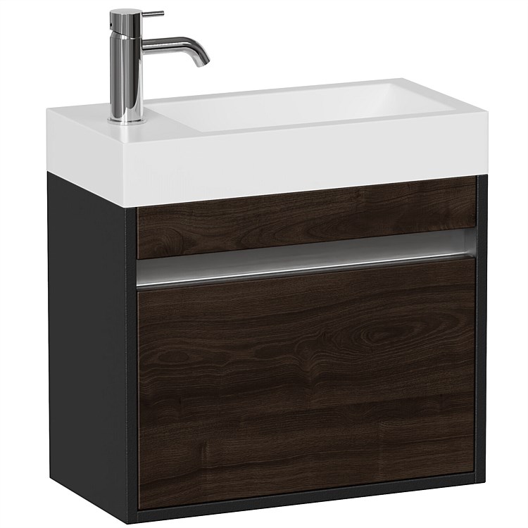 LeVivi Capri 500mm Slim Wall-Hung Vanity Black/Dark Oak