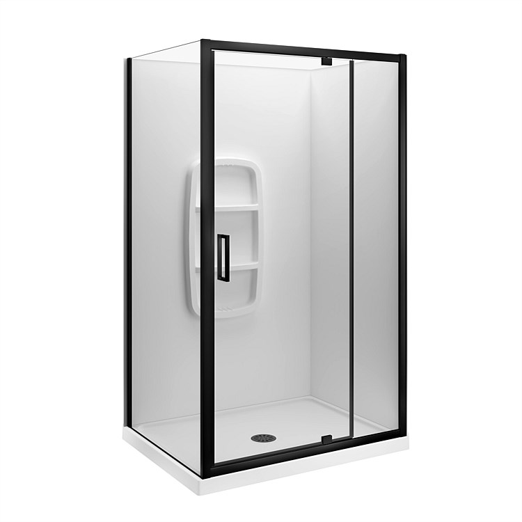 LeVivi Camden 1200x900mm Moulded Wall Shower Enclosure Right-hand Black