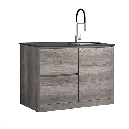 LeVivi Laundry Station 1300mm RH Door LH Drawers Charcoal Top Elm Cabinet