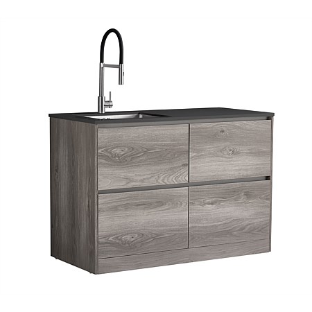 LeVivi Laundry Station 1300mm LH Sink 4 Drawers Charcoal Top Elm Cabinet