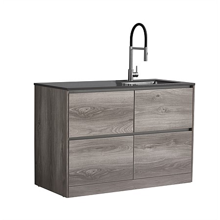 LeVivi Laundry Station 1300mm RH Sink 4 Drawers Charcoal Top Elm Cabinet