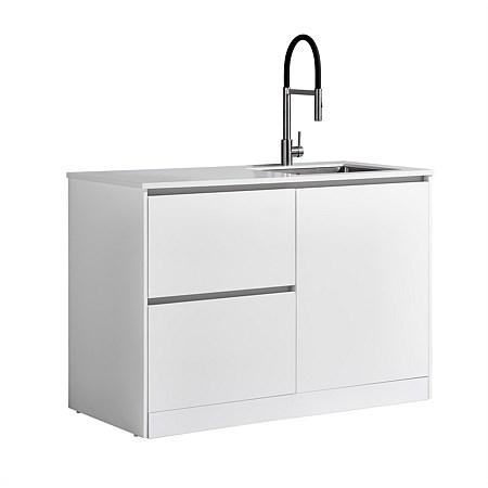 LeVivi Laundry Station 1300mm RH Door LH Drawers White Top White Cabinet