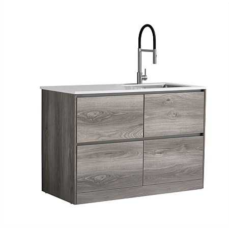 LeVivi Laundry Station 1300mm RH Sink 4 Drawers White Top Elm Cabinet