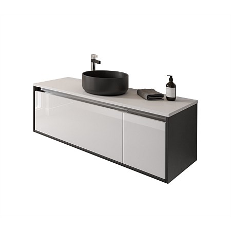 St Michel City Cherry Pie 1200mm Wall-Hung Vanity White Gloss and Black Velvet with Ella Basin