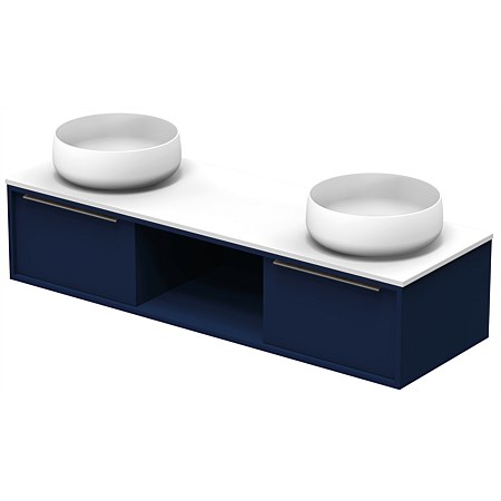 Athena Fleet Modular 1400mm Wall Hung Vanity with Double Circa Basin & Solid Surface Top Indian Ink