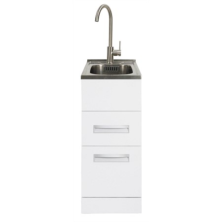 LeVivi Hub Tub 360 Drawer Laundry Tub with Brushed Stainless Steel Gooseneck Mixer