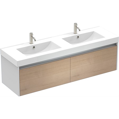 LeVivi Capri 1800mm Double Bowl 2 Drawer Wall-Hung Vanity White Ranfurly Oak