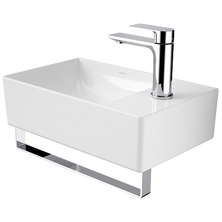 Caroma Urbane II Hand Wall Basin white with Integrated Chrome Rail