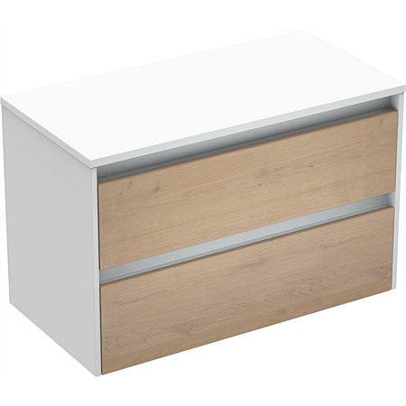 LeVivi Capri 900mm Solid Surface Wall-Hung Vanity White Ranfurly Oak