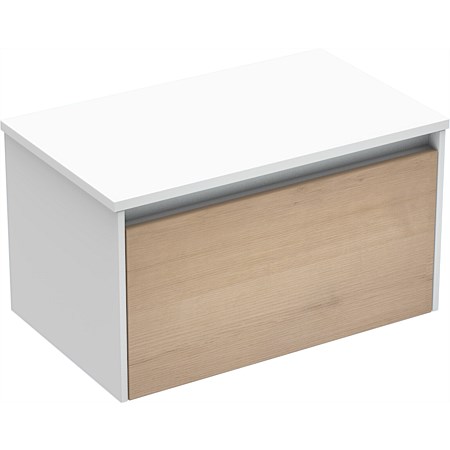 LeVivi Capri 750mm Solid Surface Wall-Hung Vanity White/Ranfurly Oak