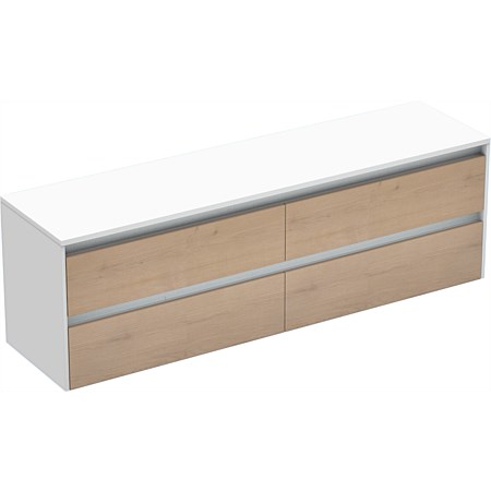 LeVivi Capri 1500mm Solid Surface Wall-Hung Vanity White Ranfurly Oak 4 Drawer