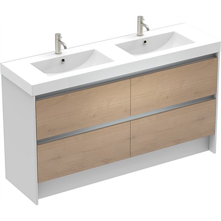 LeVivi Capri 1500mm Double Bowl 4 Drawer Floor-standing Vanity White Ranfurly Oak