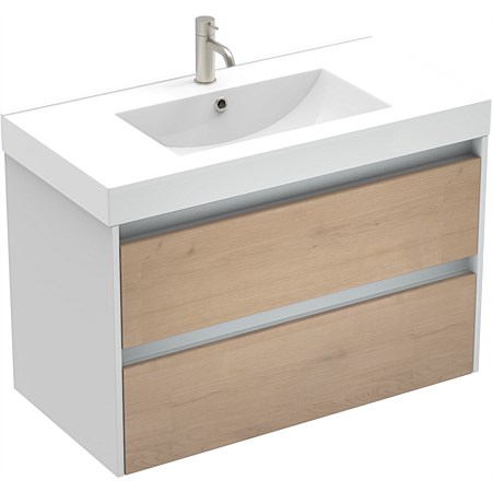 LeVivi Capri 900mm 2 Drawer Wall-Hung Vanity White Ranfurly Oak