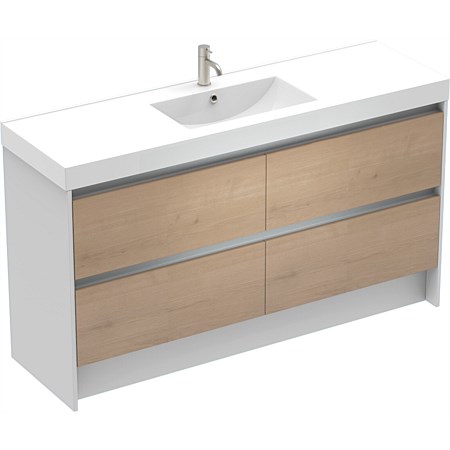 LeVivi Capri 1500mm 4 Drawer Floor-standing Vanity White Ranfurly Oak