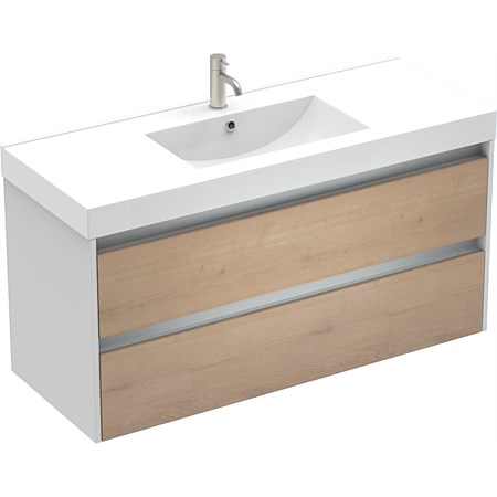 LeVivi Capri 1200mm 2 Drawer Wall-Hung Vanity White Ranfurly Oak