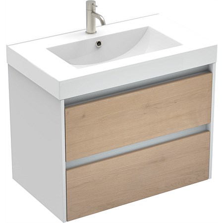 LeVivi Capri 750mm 2 Drawer Wall-Hung Vanity White Ranfurly Oak