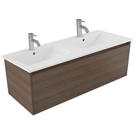 Elementi Sienna 1200mm Vitreous China Double Bowl Wall-Hung Vanity Charred Oak