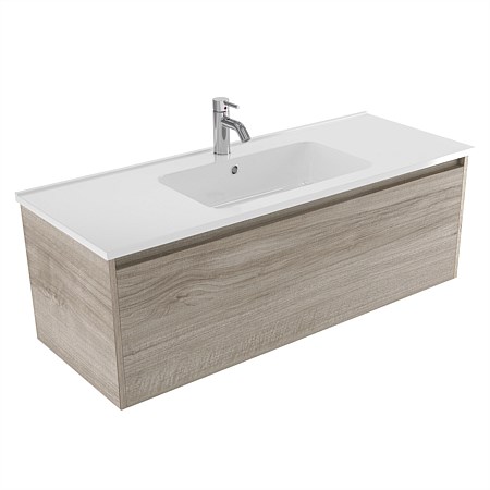 Elementi Sienna 1200mm Wall-Hung Vanity with Polymarble Top Ashen Walnut Timberland