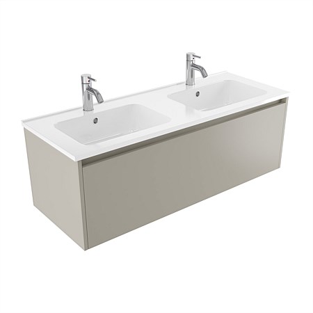 Elementi Sienna 1200mm Double Bowl Wall-Hung Vanity with Polymarble Top Dawn Grey