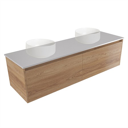Elementi Sienna 1500mm Double Wall-Hung Vanity Moonlight Elestone Flat Top Southern Oak Timberland