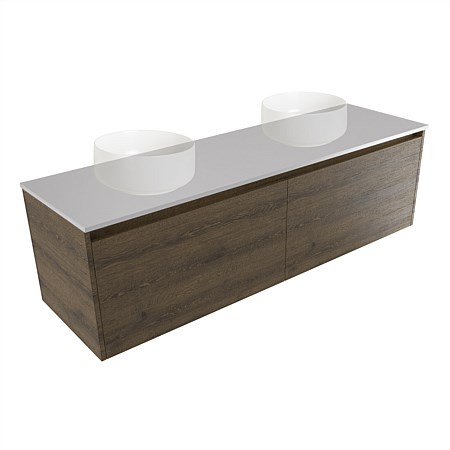 Elementi Sienna 1500mm Double Wall-Hung Vanity Moonlight Elestone Flat Top Smokey Oak Timberland