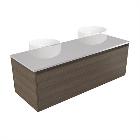 Elementi Sienna 1200mm Double Wall-Hung Vanity Moonlight Elestone Flat Top Charred Oak