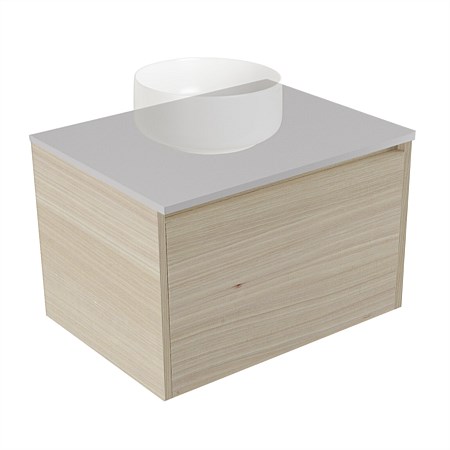 Elementi Sienna 600mm Wall-Hung Vanity Moonlight Elestone Flat Top Seasoned Oak