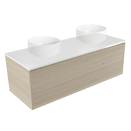 Elementi Sienna 1200mm Double Wall-Hung Vanity White Elestone Top Seasoned Oak