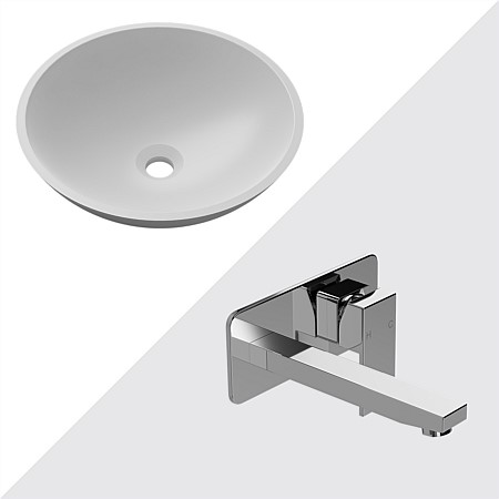 LeVivi Liso Classic Solid Surface Basin & LeVivi Elba Wall Basin Mixer Chrome