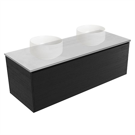 Elementi Sienna 1200mm Grey Concrete Top Double Wall-Hung Vanity Black Timberland