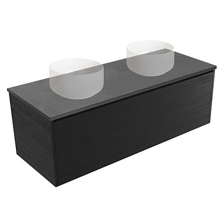 Elementi Sienna 1200mm Graphite Concrete Top Double Wall-Hung Vanity Black Timberland