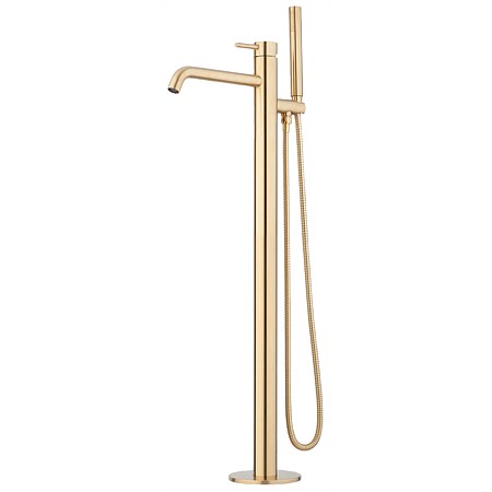 Voda Storm Floor Mounted Basin/Bath Mixer with Hand Shower Brushed Brass