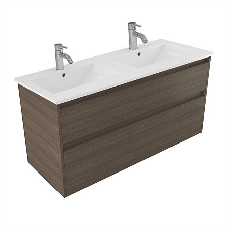 Elementi Sienna 1200mm 2 Drawer Polymarble Wall-Hung Vanity Charred Oak