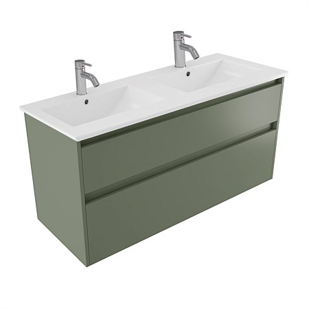 Elementi Sienna 1200mm 2 Drawer Polymarble Wall-Hung Vanity Green Slate