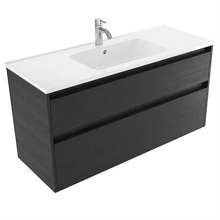 Elementi Sienna 1200mm 2 Drawer Polymarble Wall-Hung Vanity Black Timberland