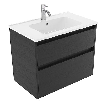 Elementi Sienna 750mm 2 Drawer Polymarble Wall-Hung Vanity Black Timberland