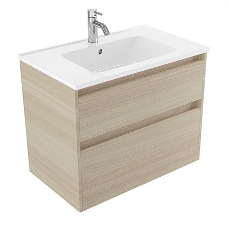 Elementi Sienna 750mm 2 Drawer Polymarble Wall-Hung Vanity Seasoned Oak