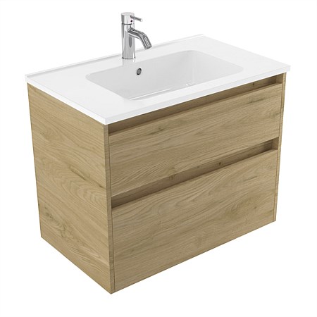 Elementi Sienna 750mm 2 Drawer Polymarble Wall-Hung Vanity French Oak Velvet
