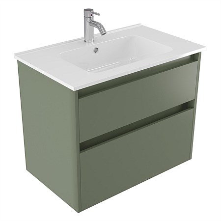 Elementi Sienna 750mm 2 Drawer Polymarble Wall-Hung Vanity Green Slate
