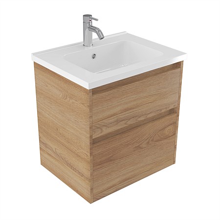 Elementi Sienna 600mm 2 Drawer Polymarble Wall-Hung Vanity Southern Oak Timberland