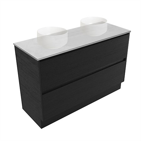 Elementi Sienna 1200mm Grey Concrete Top Double 2 Drawer Vanity Black Timberland